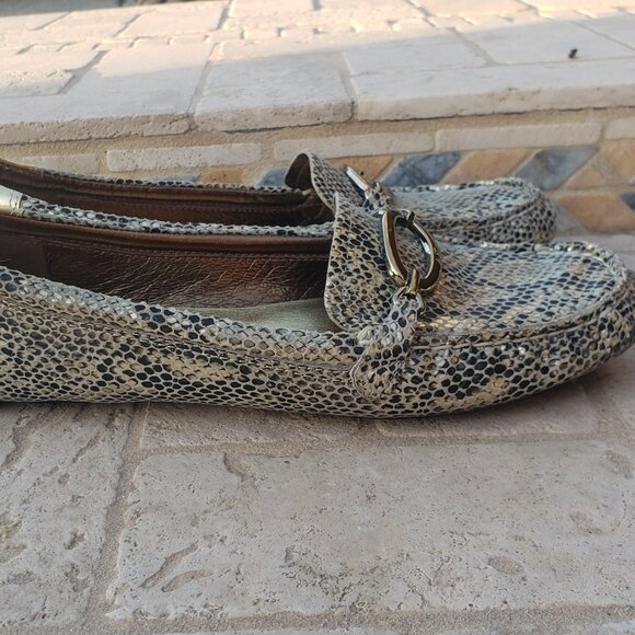 AK Anne Klein Gold & Pewter Leather Snakeskin Pattern Loafers/Flats -Size 7 - Picture 2 of 7